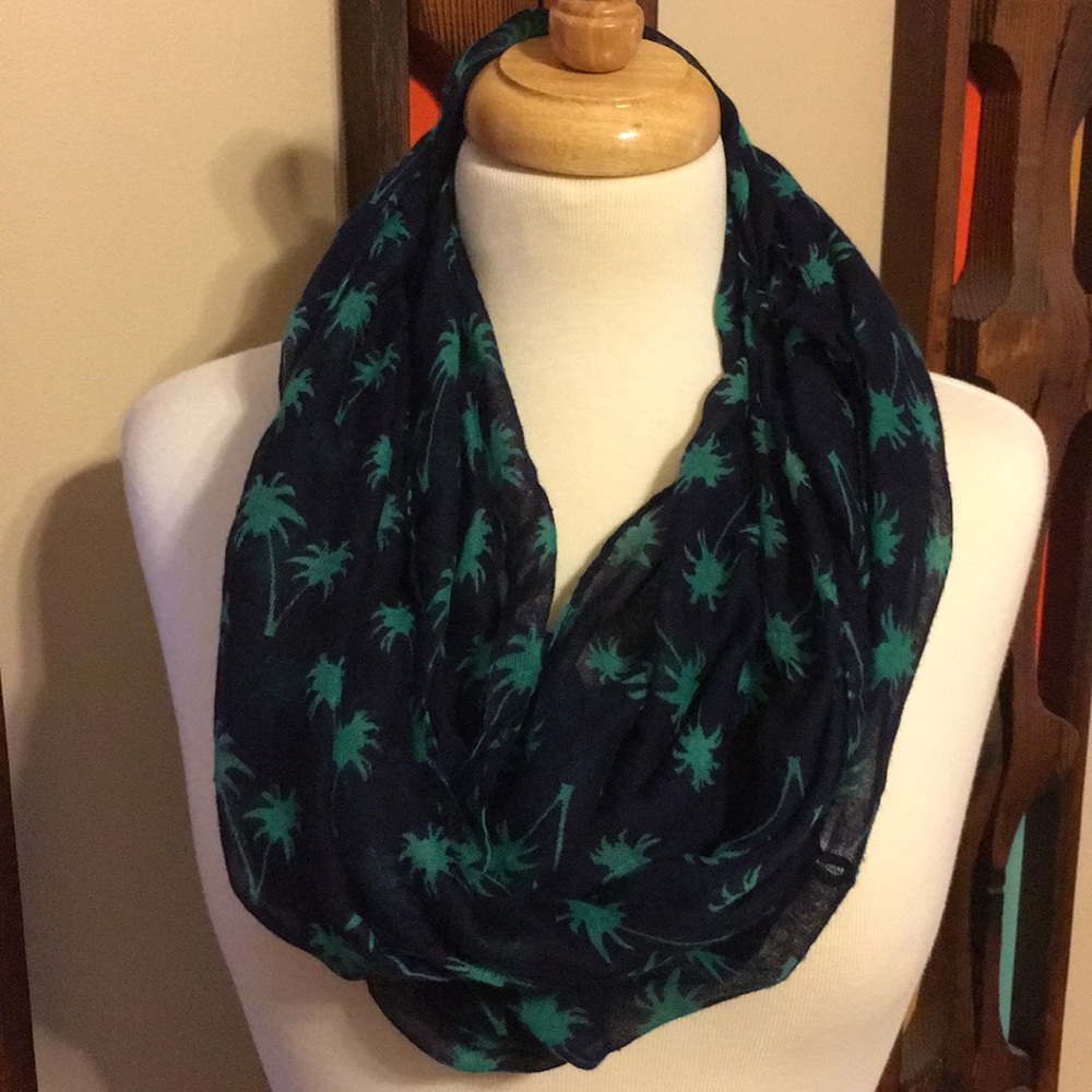 Infinity scarf- palm tree/ navy blue